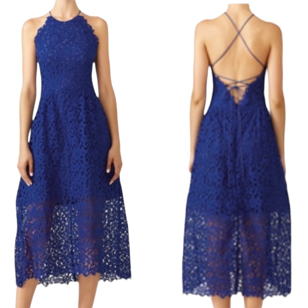 Slate & Willow Royal Blue Lace Midi Dress